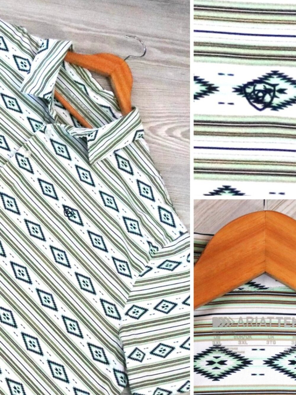 Ariat Tek Western Polo Shirt Men's Performance Aztec All Over Print Size 3XL